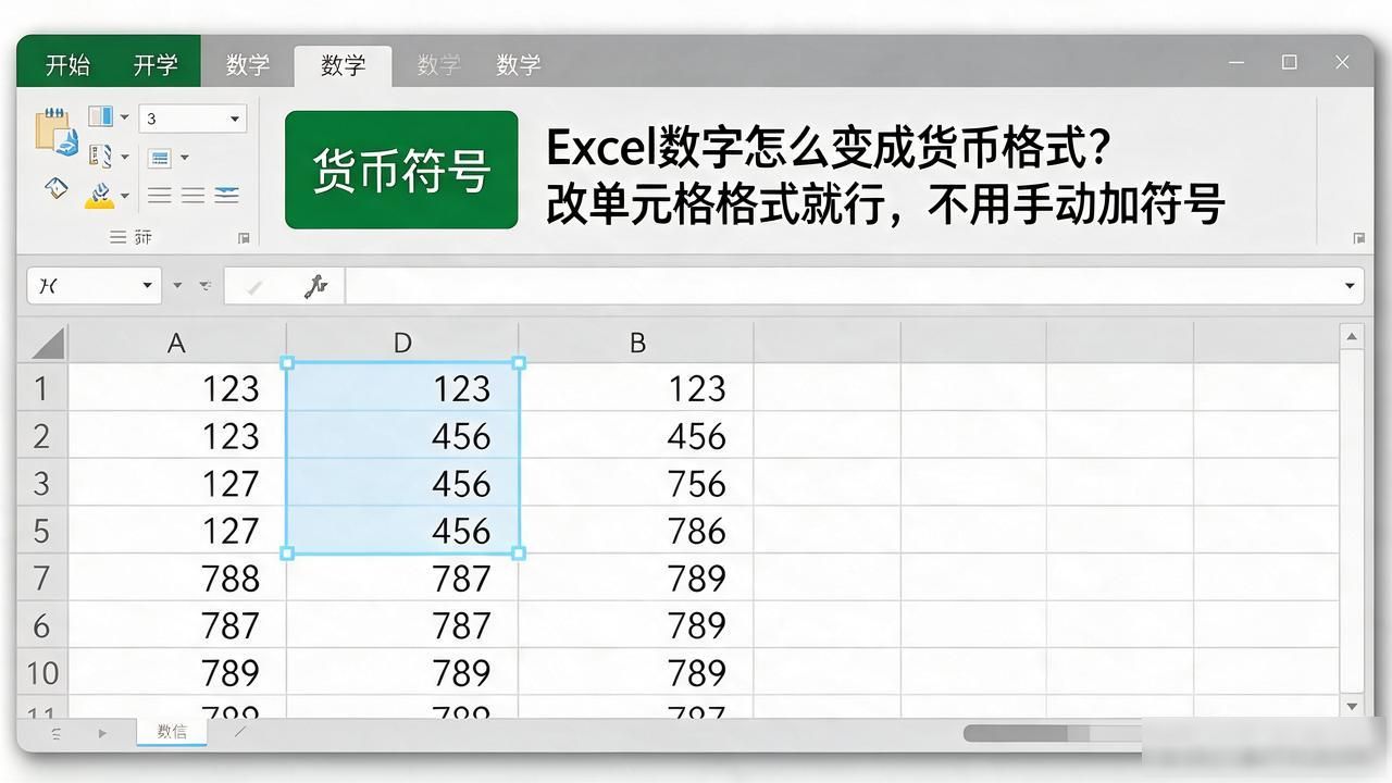 Excel数字怎么变成货币格式？改单元格格式就行，不用手动加符号