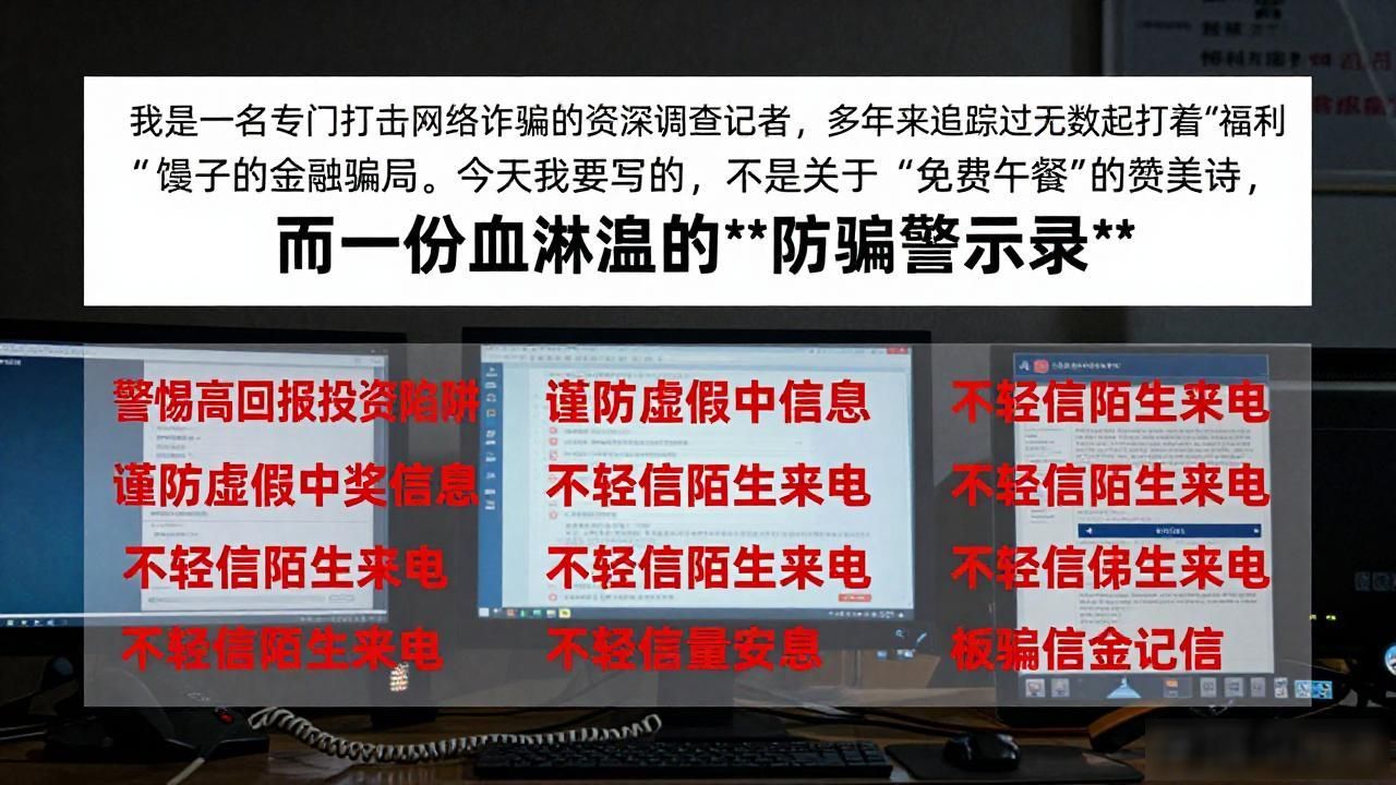 我是一名专门打击网络诈骗的资深调查记者，多年来追踪过无数起打着“福利”幌子的金融骗局。今天我要写的，不是关于“免费午餐”的赞美诗，而是一份血淋淋的**防骗警示录**。
